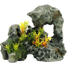 Grey rock with plants 242x145x 185mm - Classic