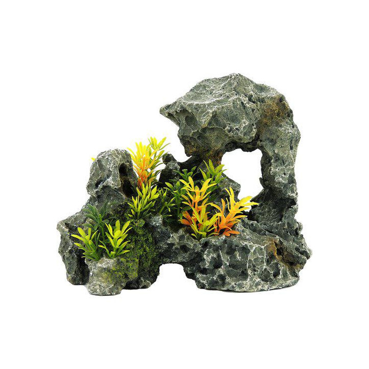 Grey rock with plants 242x145x 185mm - Classic