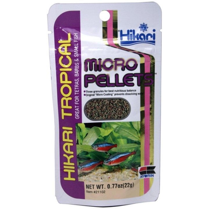 Hikari Micro Pellets täysravinto tetroille, barbeille ja muille pienisuuisille trooppisille kaloille.