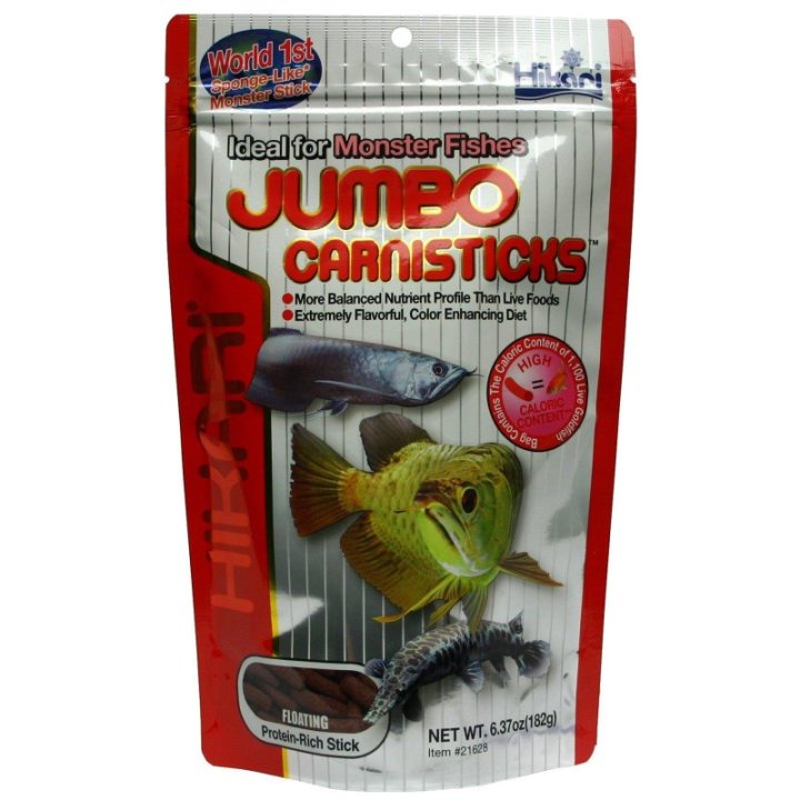 Hikari Jumbo CarniSticks täysravinto arovaanoille ja muille suurikokoisille petokaloille.