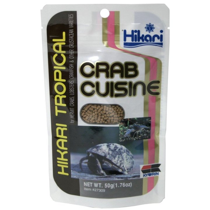 Hikari Crab Cuisine uppoava täysravinto ravuille, katkaravuille ja muille pohjalla eläville selkärangattomille.