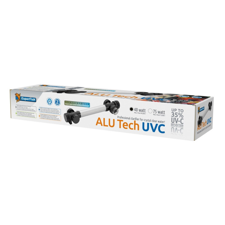 Superfish Alutech UVC T5 40 W tehokas ratkaisu jopa 40 000 litran ulkolampiin veden kirkastamiseen.