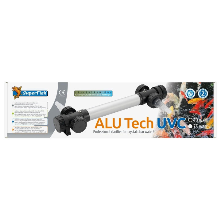 Superfish Alutech UVC T5 40 W tehokas ratkaisu jopa 40 000 litran ulkolampiin veden kirkastamiseen.