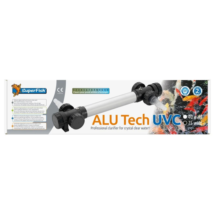 Superfish Alutech UVC T5 75 W tehokas ja luotettava UVC‑ratkaisu suuriin, jopa 75 000 litran ulkolampiin.