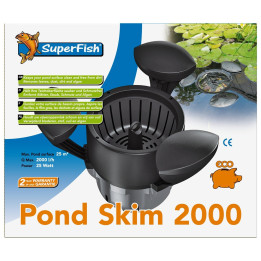 Superfish Pond Skim 2000 kelluva pintaskimmeri, joka pitää lammen pinnan puhtaana ja veden kirkkaana.