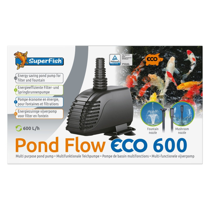 Superfish Pond Flow ECO 600 energiatehokas ja kompakti suihkulähdepumppu puutarhalammelle.