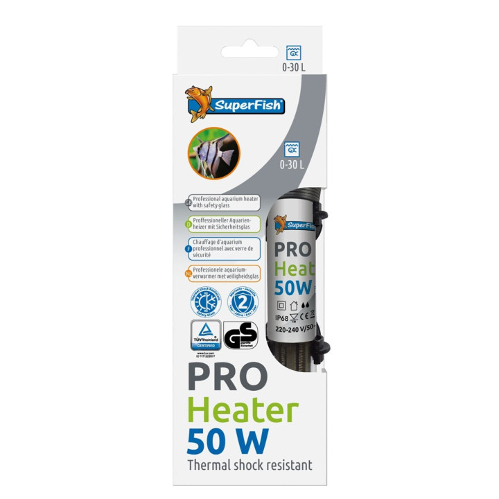 SuperFish Pro Heater 50W – Kompakti lämmitin 0–30 litran akvaarioihin