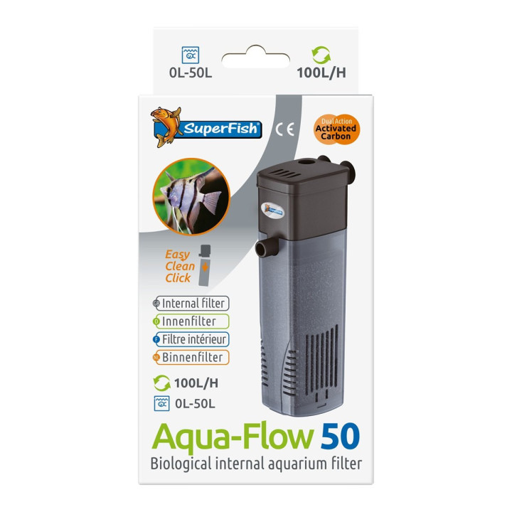 SuperFish AquaFlow 50 – Kompakti sisäsuodatin pieniin akvaarioihin (100 L/h)