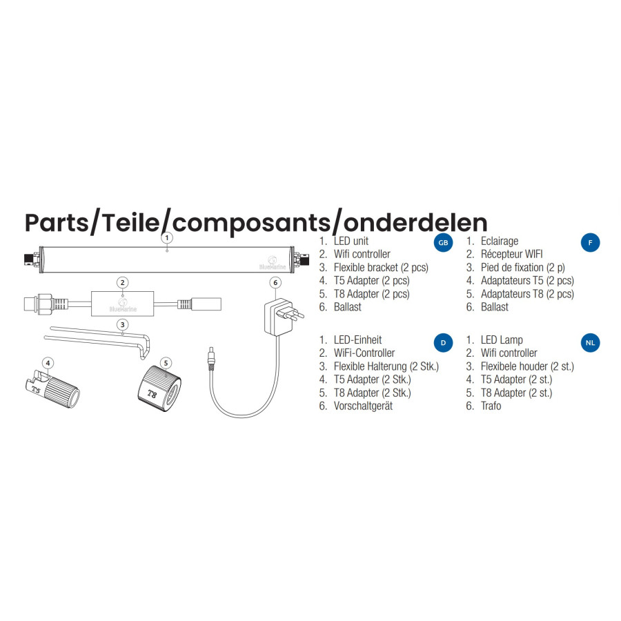 Blue Marine Lancia WiFi LED 300 mm lights small reef aquariums.