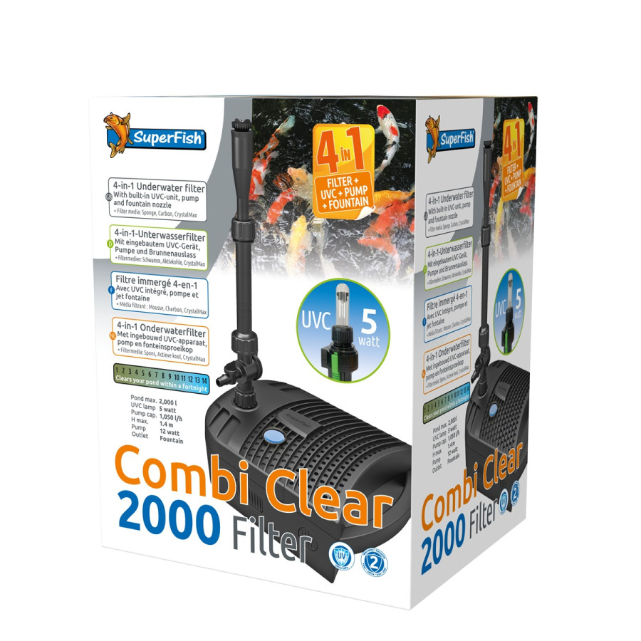 Superfish Combi Clear 2000 kompakti UVC‑yhdistelmäsuodatin pieniin lampiin.
