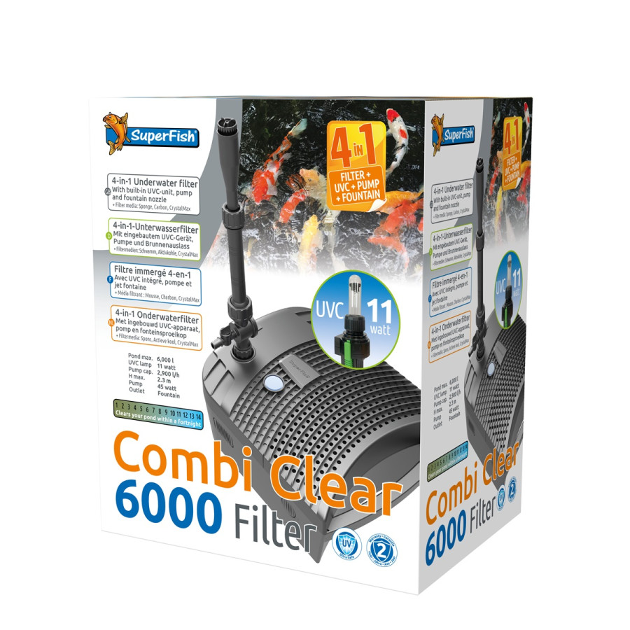 Superfish Combi Clear 6 000 tehokas ja kompakti UVC‑yhdistelmäsuodatin pieniin ja keskikokoisiin lampiin.