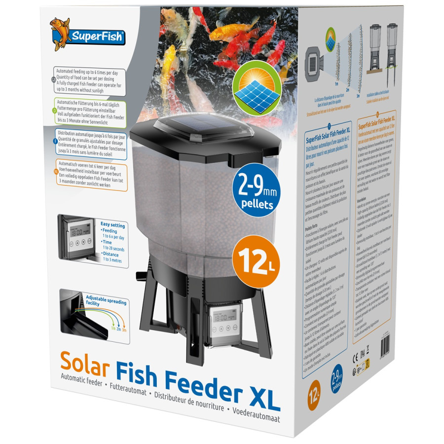 Superfish Solar Fish Feeder XL aurinkokäyttöinen kalan ruokkija suurempiin lampiin ja vaativampaan käyttöön.