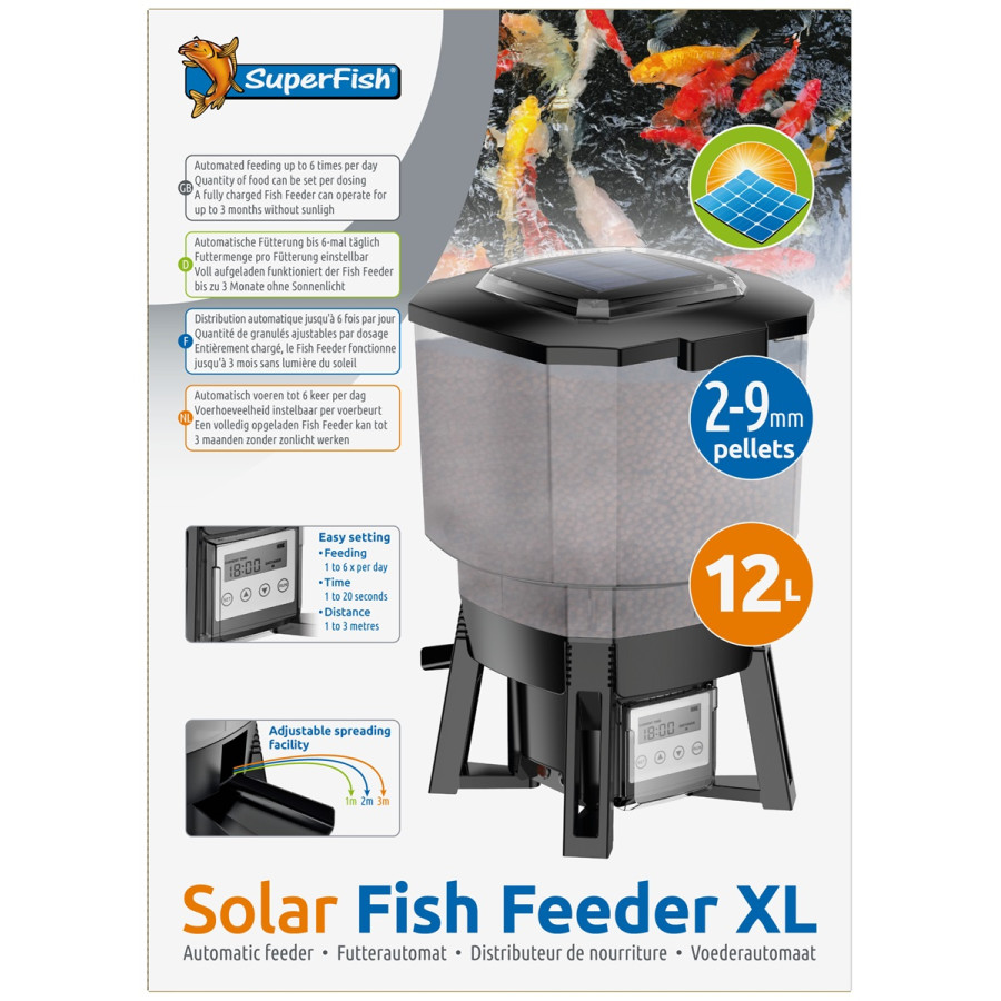 Superfish Solar Fish Feeder XL aurinkokäyttöinen kalan ruokkija suurempiin lampiin ja vaativampaan käyttöön.